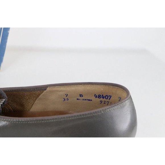 NOS Vintage 90s Streetwear Womens 7 B Braided Leather Chunky Heel Shoes Gray USA - Picture 7 of 9